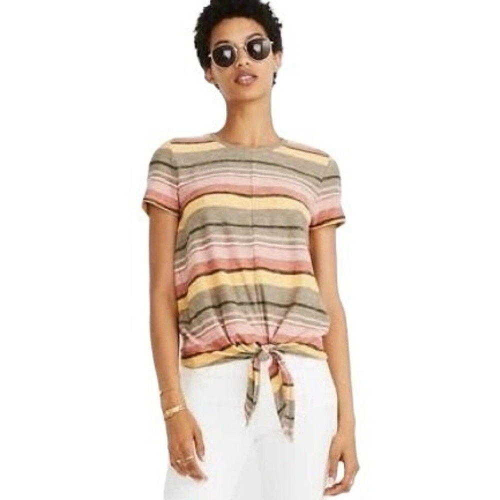 Texture & Thread Modern Tie-Front Top in Kieran Stripe by Madewell
